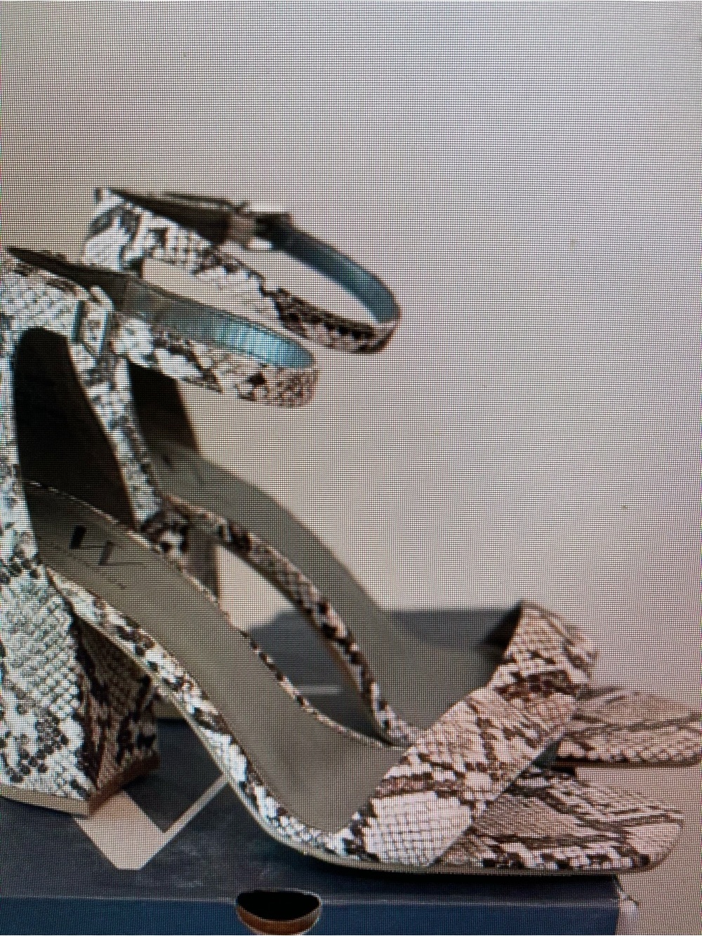 Snake-Print Block Heel Sandals in Cream and Brown
